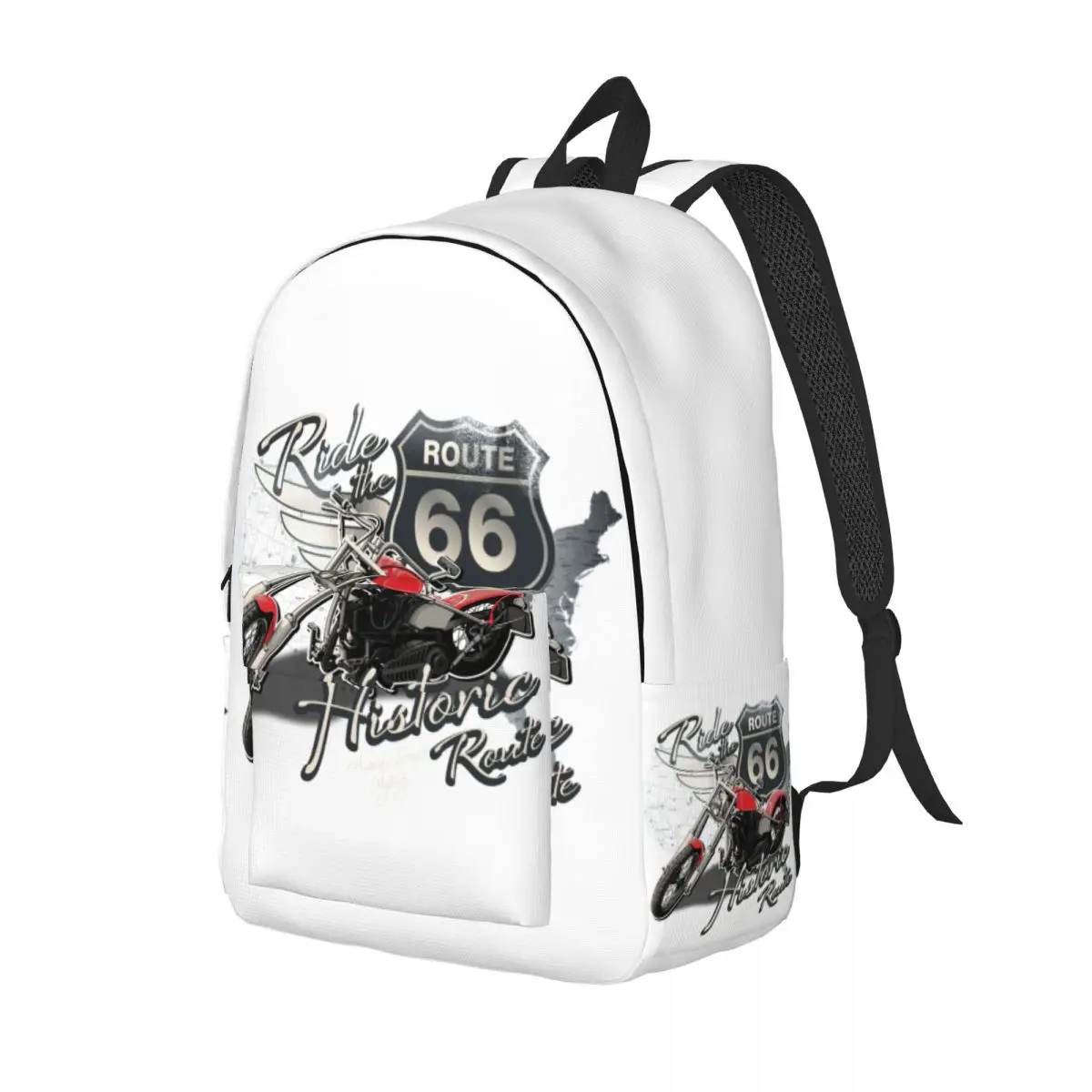 US 66 Biker Travel Canvas Backpack School Laptop Bookbag Route 66 America Highway Motorcycle College Student Daypack Bags