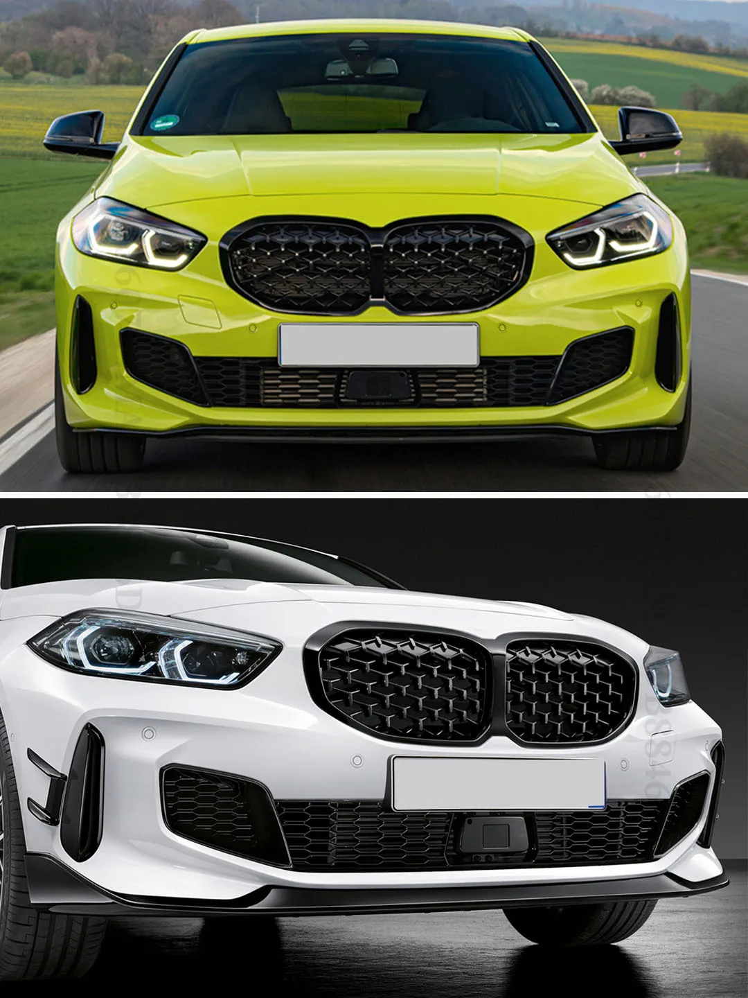 Front Bumper Inlet Double Slat Grille Diamond Grill For BMW 1 Series F40 2019-2023 128ti M135i xDrive 118i Tuning Accessories