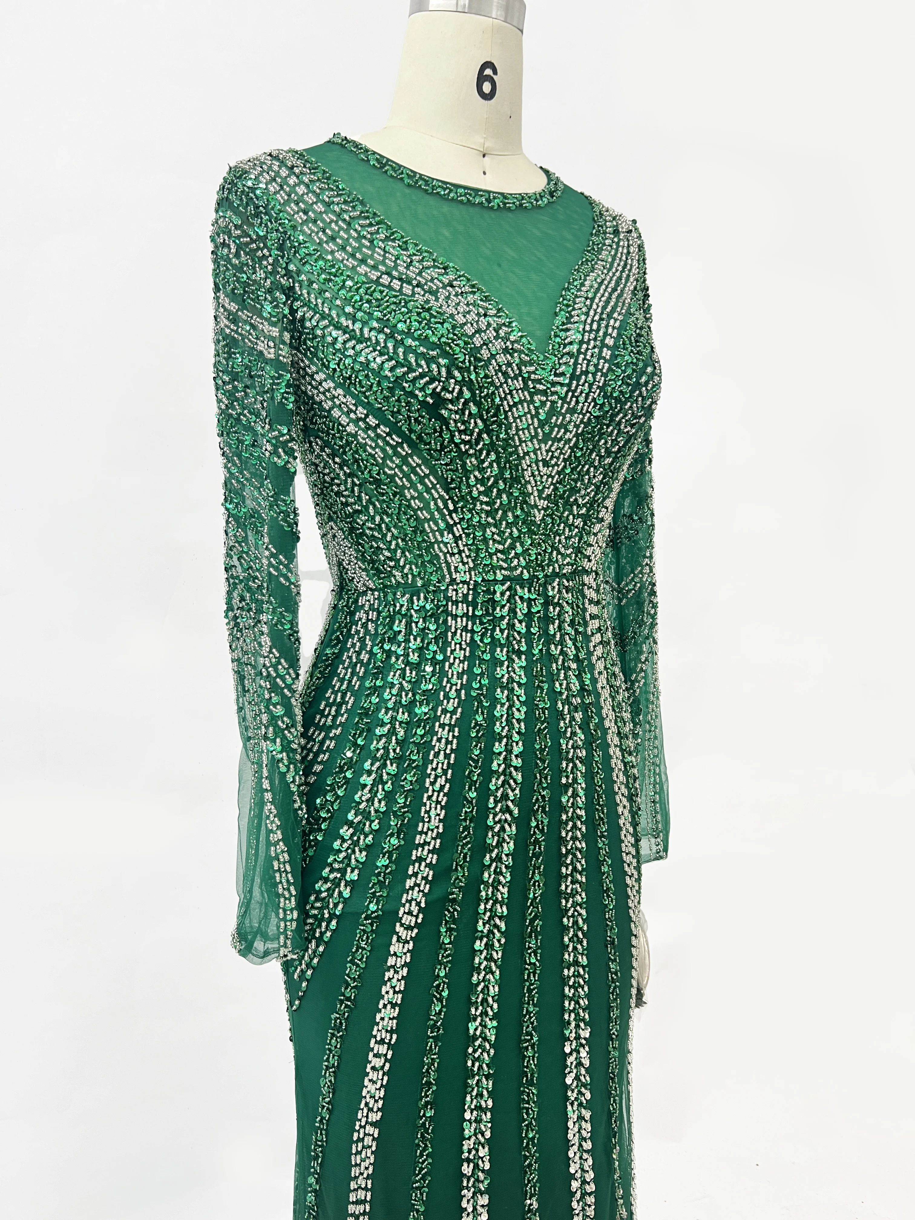 Dubai Hot Sale Green O Neck Long sleeves Beaded Mermaid Dresses 2024 Best Price LA71374 Elegant Evening Party Gowns For Women