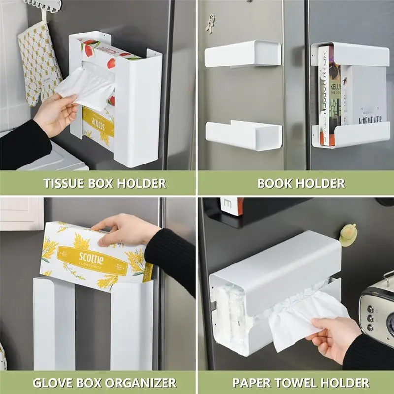Magnetic Glove Tissue Dispenser Paper Towel Holder Wall Mount Fridge Holder For Wipes, Napkin, Bathroom Organizer - view 4