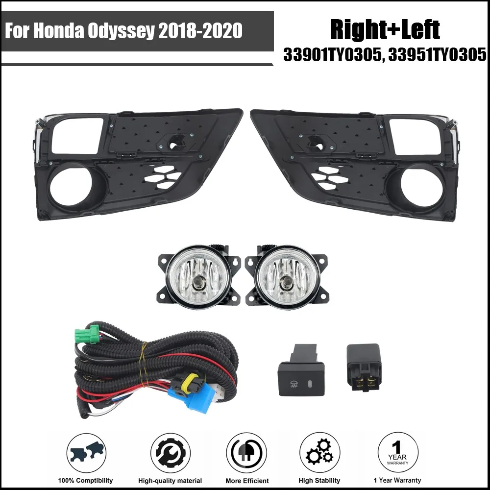 

For Honda Odyssey 2018-2020 Bumper Fog Lights Lamps w/Switch+ Bezel+Harness Set