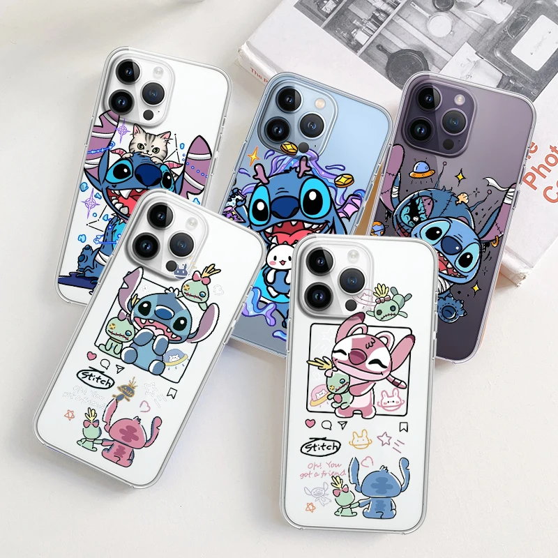 

Stitch Lilo Angel Pink For Apple iPhone 15 14 13 12 11 Pro Max Mini XS Max X XR 7 8 Plus Silicone Transparent Phone Case Fundas