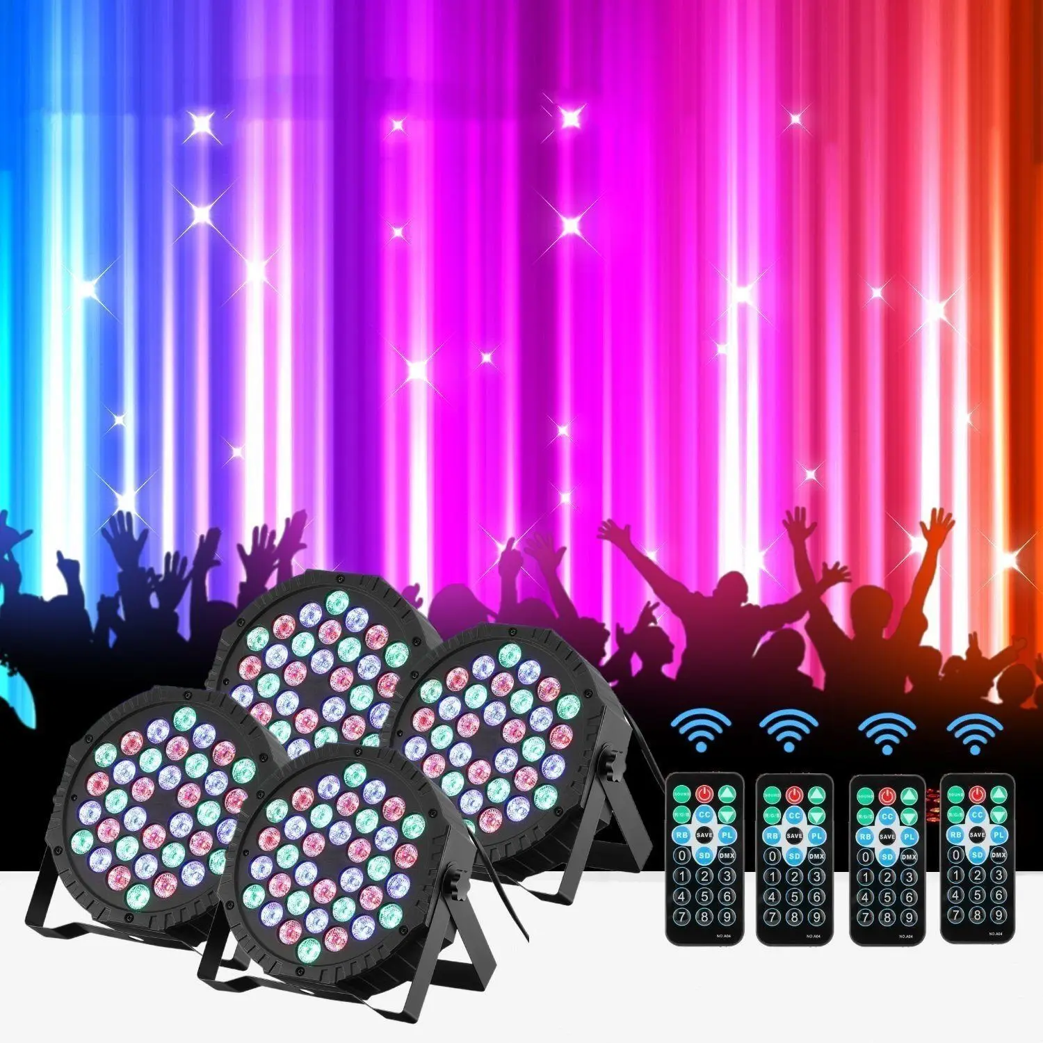 4 stuks LED PAR-spot, 36 LED-podiumverlichting, 36 LED-podiumverlichting, discofeestverlichting RGB DMX voor podiumshows