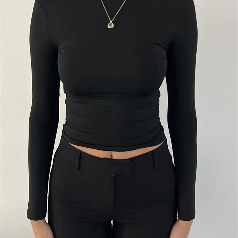 TiulZial Y2K Women's Bal Long Sve Crop T-irt Casual Fit 3D Printed Cool Feeling Thin Spring Autumn Top