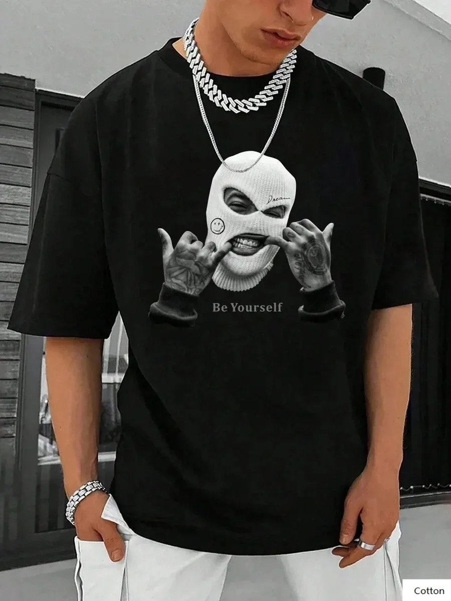

Хлопковая футболка с рисунком Be Yourself и уникальным принтом в маске. Жирный выбор для тех, кто объятий. Индивидуальная футболка S-4XL.