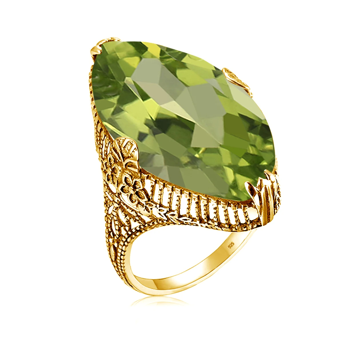 14 * 26mm Marquise Stone Olive Peridot Ring Gold For Women Trend Luksusowa biżuteria Birthstone Gems Unikalny ręcznie robiony prezent Kobieta Wyprzedaż