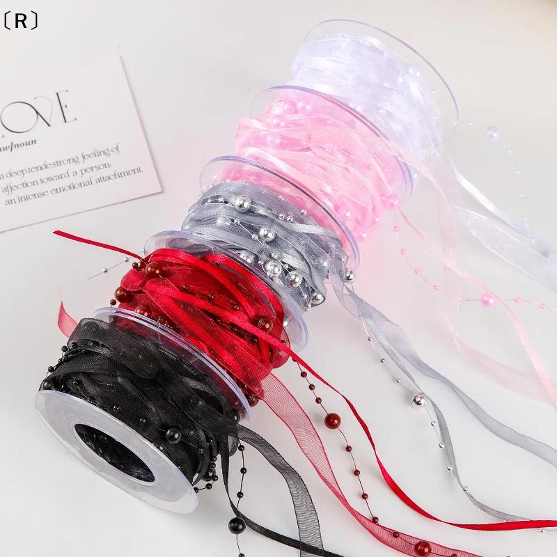 〔R〕1 Roll 4.5m Bead Yarn Florist Gift Wrapping Pearl Ribbon Creative Clothing Sewing Beaded Pearls Flower Ribbon