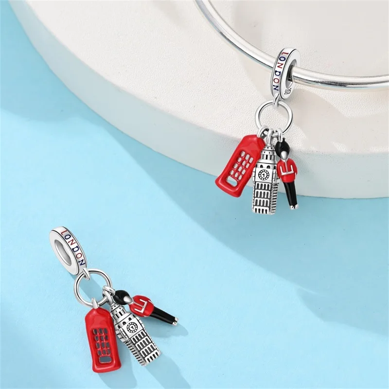 Hot Sale Charms Bead 925 Sterling Silver World Landmark Architecture Dangle Fit Bangle Bracelet Necklace DIY Jewelry
