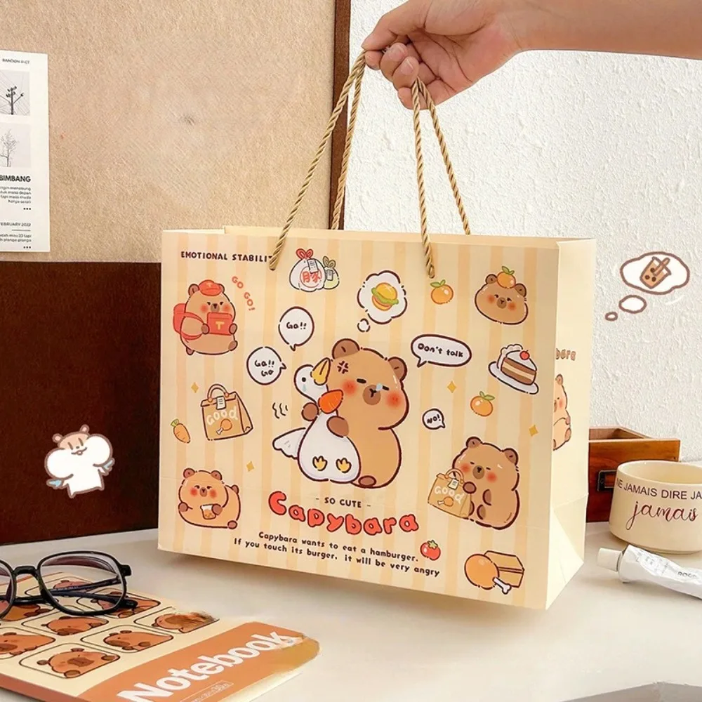 Capybara Cartoon Paper Bags Hand-held Paper Bags Rectangular Gift Candy Colorful Shopping Bags Party Birthday Supplies