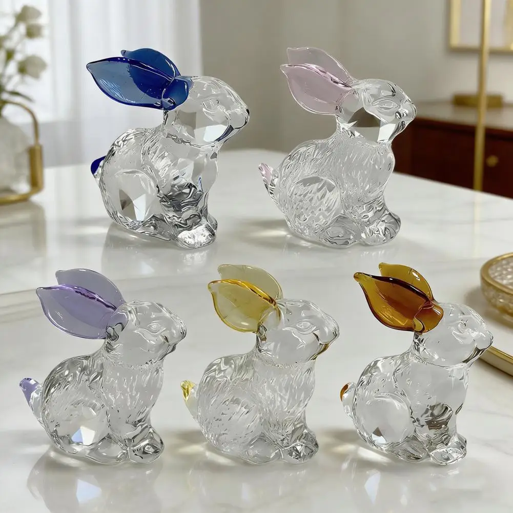 

Faux Crystal Easter Bunny Figurine Handmade Clear Glass Rabbit Statue Miniature Animal Sculpture Table Centerpiece for Home Desk