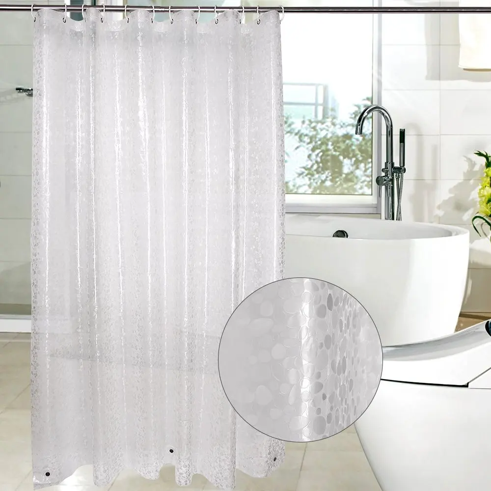 Shower Curtain Set Liner 8G EVA Thick, 72x72 in 3D Frosted Pebble Plastic Shower Curtains, Waterproof Shower Liner with 12 Hooks