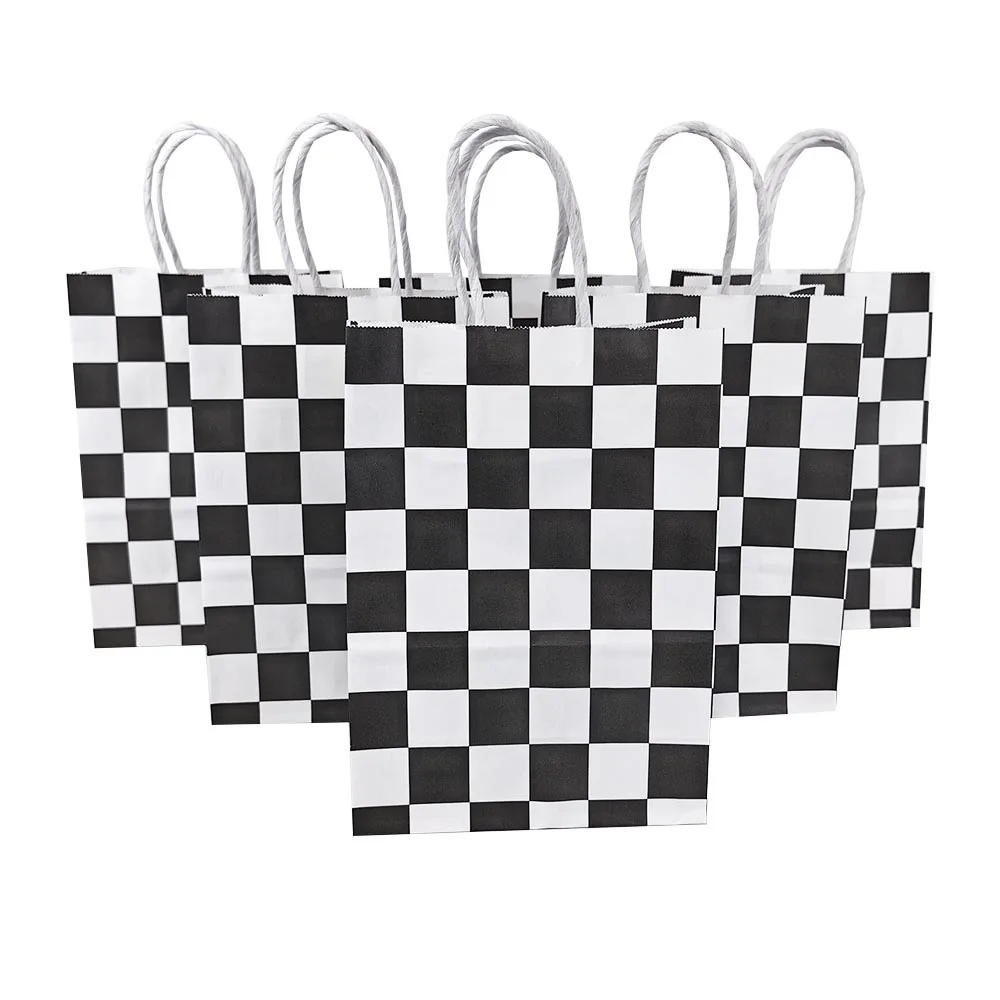 

Черно-белый клетчатый подарочный бумажный пакет с ручкой гоночный автомобиль товары для вечеринки на день рождения сувениры для мальчиков гоночный автомобиль