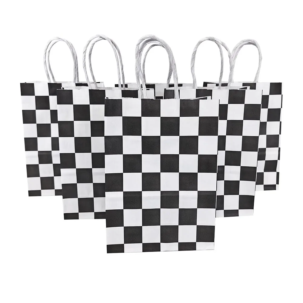 Black and White Checkered Gift Paper Bag with Handle Racing Car Birthday Party Supplies Boy Racing Car Party Favors