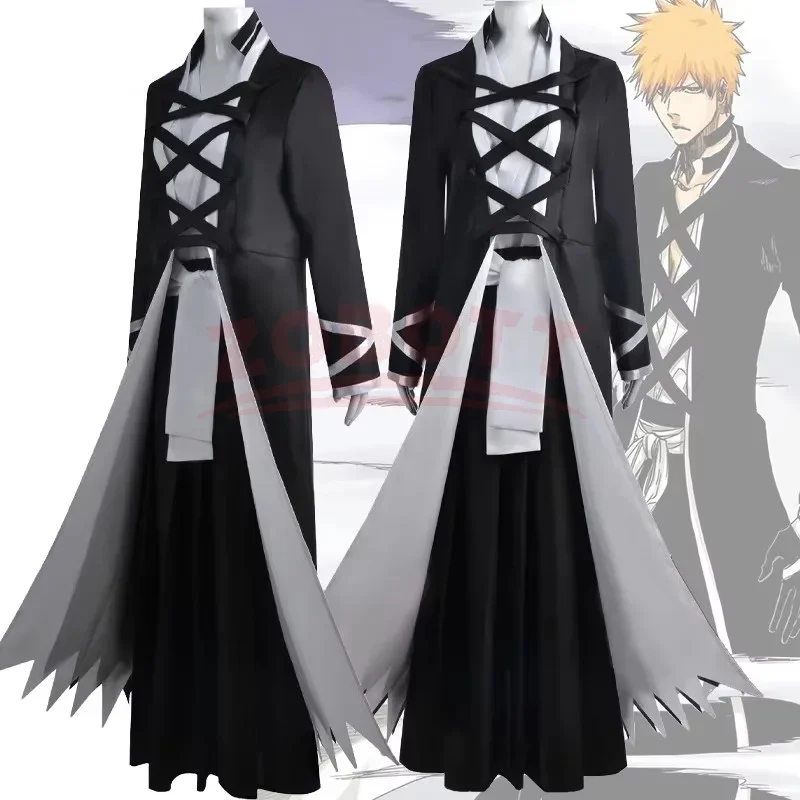 Costumes de cosplay Ichigo Kurosaki de l'anime Bleach : Guerre des Mille Ans, Ensemble Shinigami de la Soul Society, Uniforme Bankai de la Day-Bankai