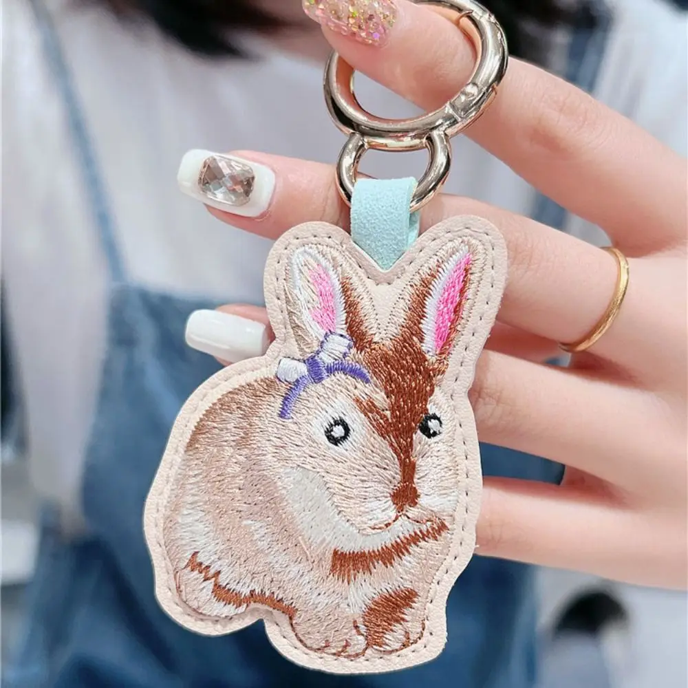 

Sweet PU Leather Embroidery Rabbit Keychain Hedgehog Ornaments Cartoon Animal Pendant Cute Bag Hanging Car Keyring Gifts