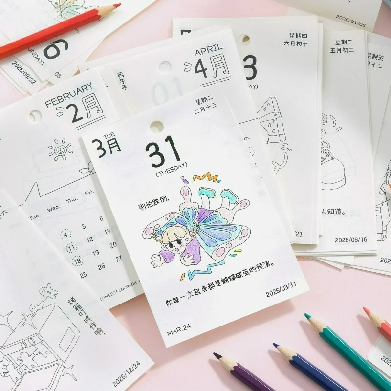 New 2026 Pretty Good Life Coloring Calendar Daily Coloring Desk Calendar Creative, Simple, Warm and Healing Style