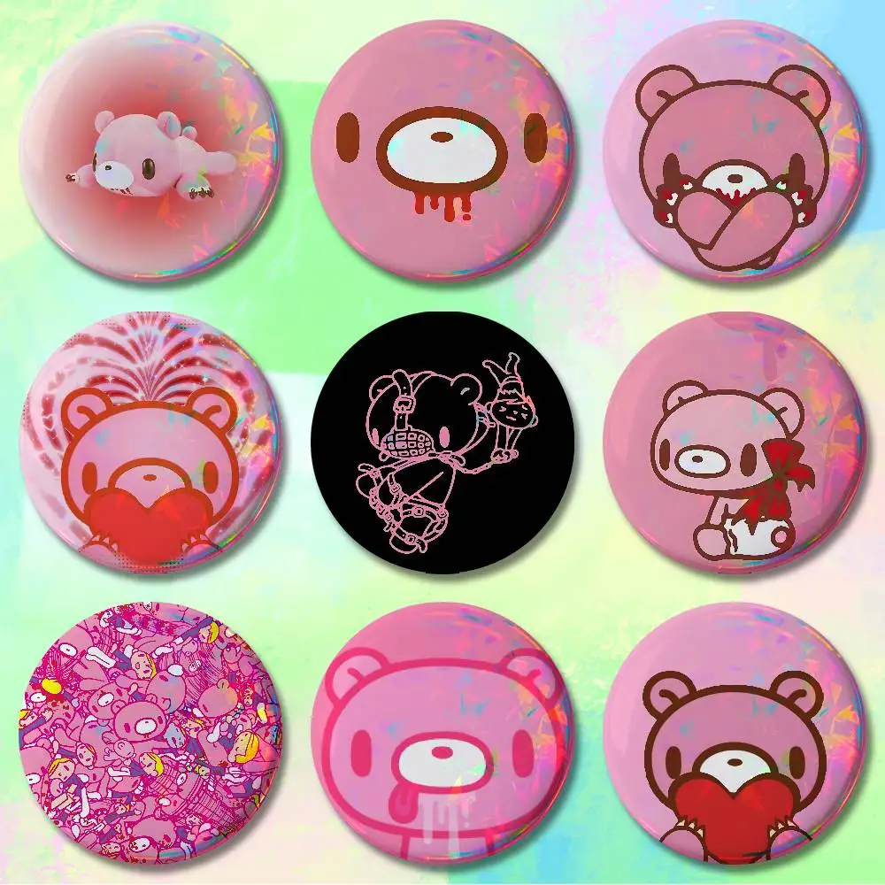 Kawaii G-Gloomys Pink Bear 58mm 44mm HD Print Brooch Badges Pretty Derby Round Display Brooches Lapel Pins