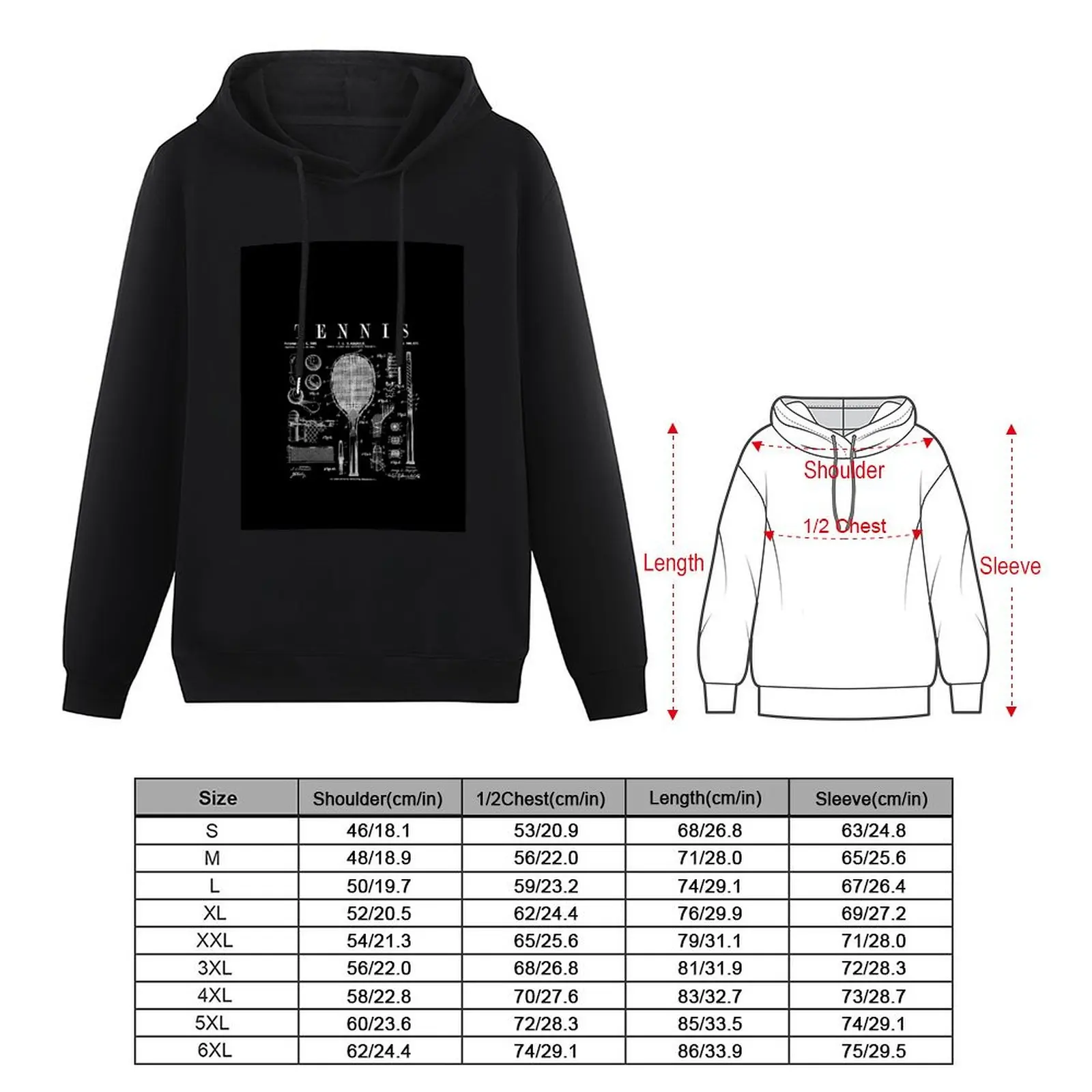 Tennis Racket And Ball Old Vintage Patent Drawing Print Pullover Hoodie hooded shirt autumn men's oversize hoodie