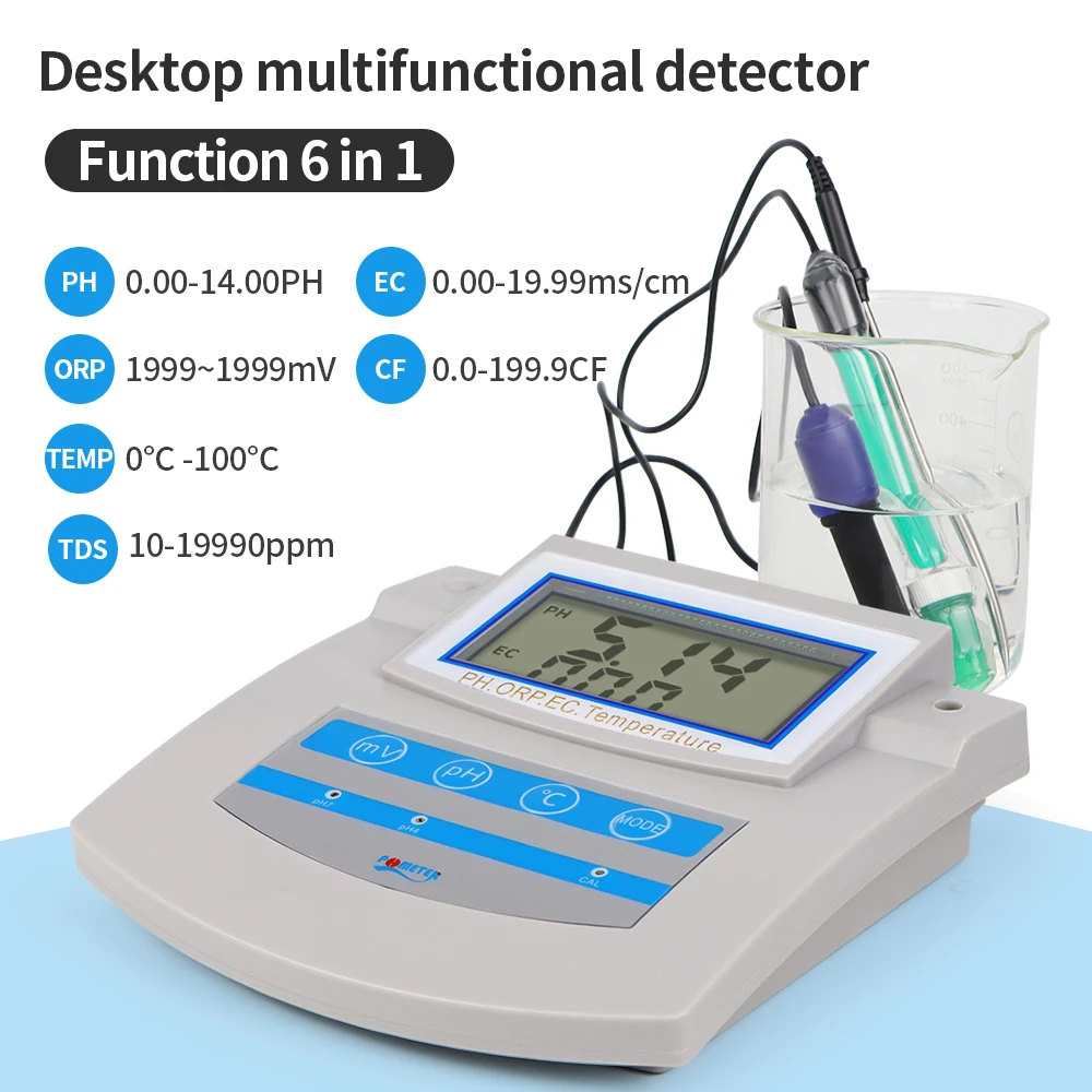 

6 in 1 Digital Water Quality Meter PH EC TDS ORP CF Temperature Testing Monitor Multi-Function Benchtop Water Quality Analyzer