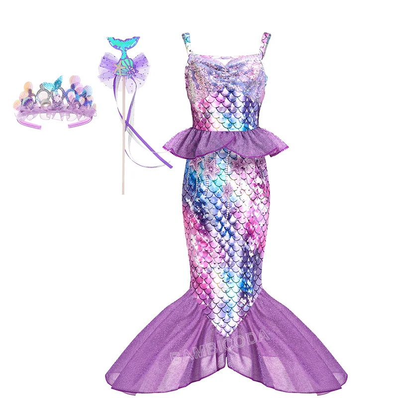 2025 Prinses Ariel Cosplay Jurk voor Meisjes Zeemeermin Carnaval Halloween Party Kostuum Verjaardag Baljurk Fantasie Verschijnen