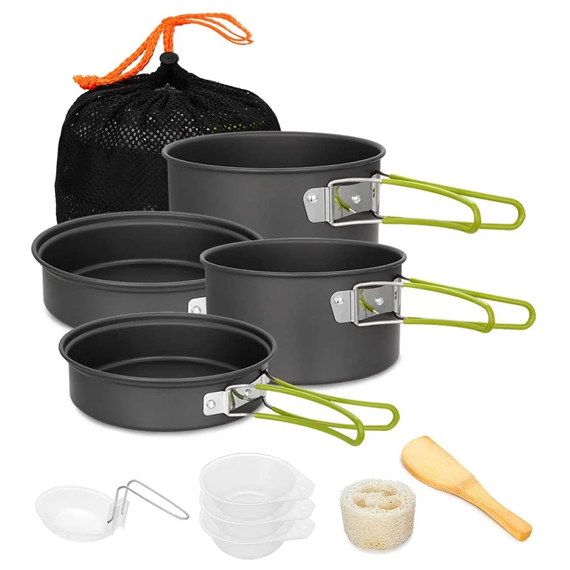 

Camping Cookware Set Camping Gear Campfire Utensils Non-Stick Cooking Equipment Lightweight Stackable Pot Pan Bowls with Bag