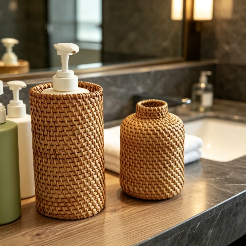 Autumn Rattan Woven Vase Storage Bottle American Retro Desktop Organizer Hotel Bathroom Decor Shooting Props Rattan Vase