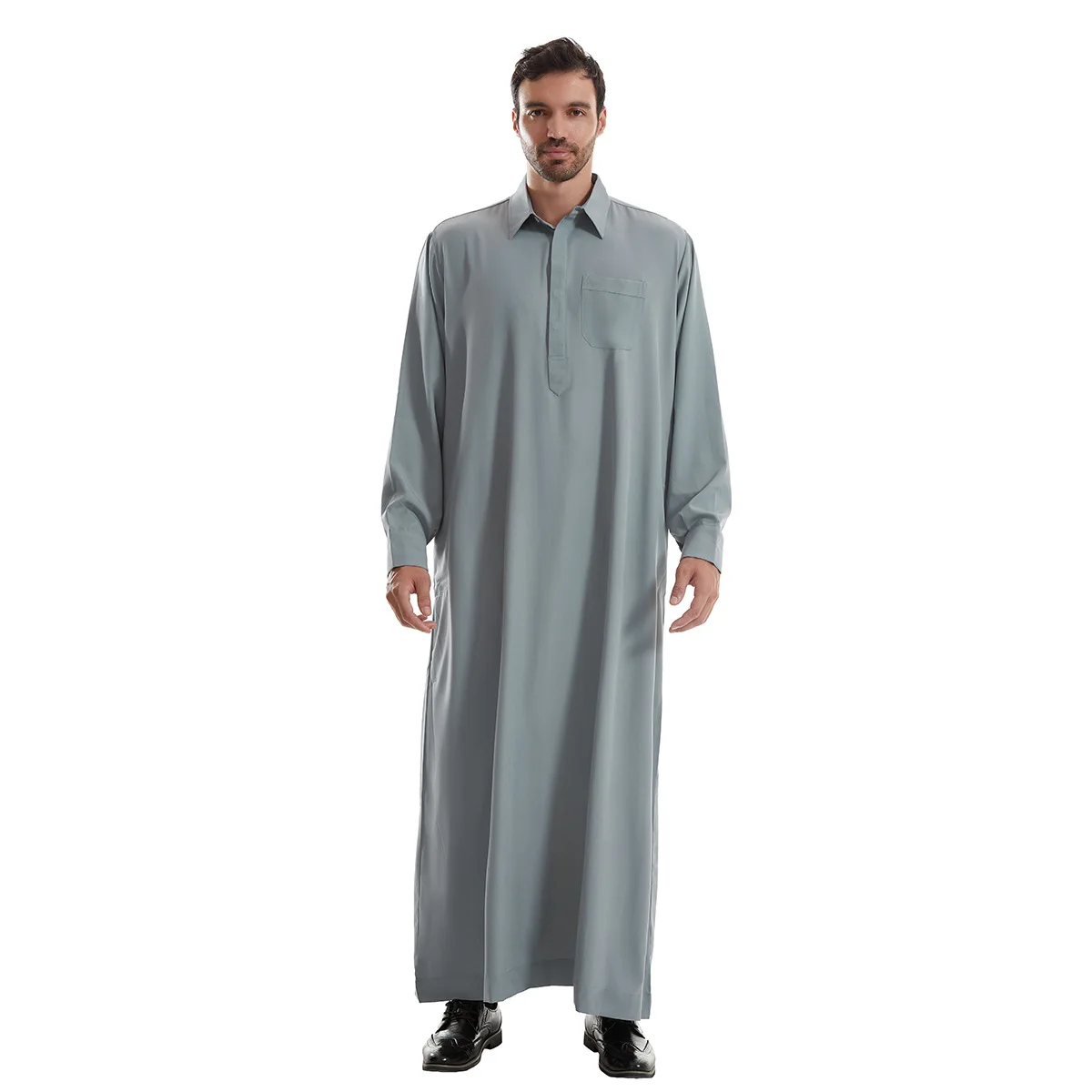 Men Clothes Muslim Middle East Arab Islam Clothing Long Sleeve Pocket Robe Jubba Thobe Ramadan Eid Djellaba Dishdasha Saudi New