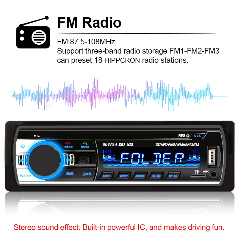 Hippcron راديو السيارة 1 Din الصوت بلوتوث مشغل MP3 ستيريو حر اليدين الاتصال استقبال FM مع بطاقة AUX/USB/TF في مجموعة داش