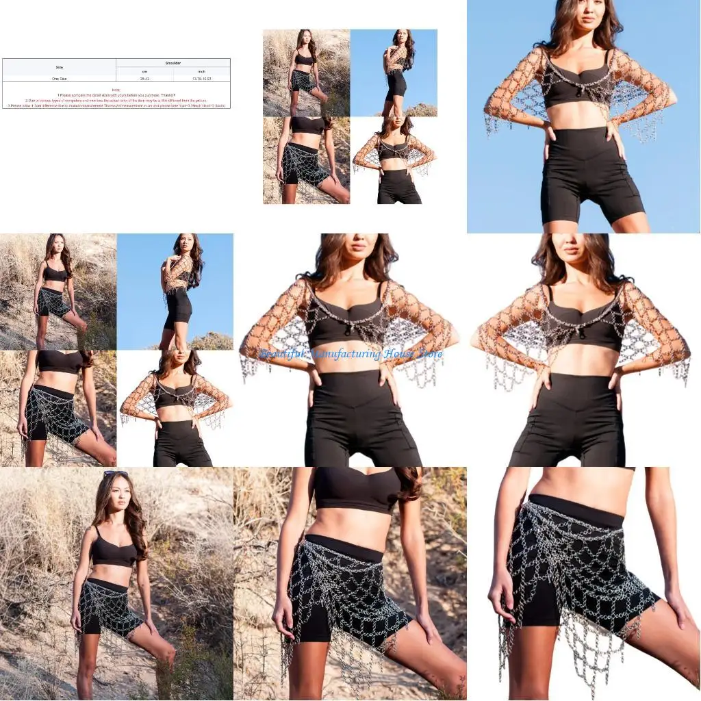 

E56A Body Chain Layered Belly Waist Chain Shoulder Chain Beach Raves Body Jewelry