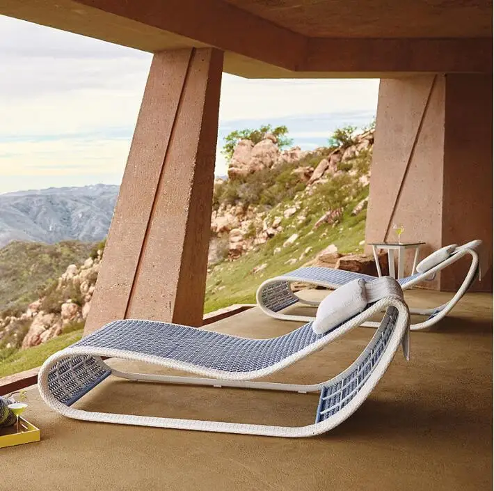 #New Rattan Sunbed Apple Shape Furniture Outdoor White Resin Sun Lounger
