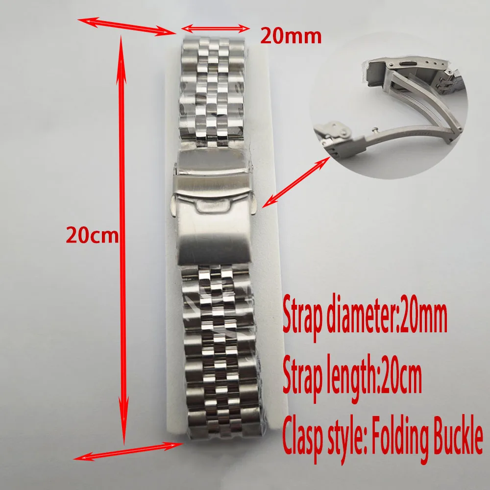 The men's watch strap has a diameter of 20mm and a mouth width. The stainless steel case has a diameter of 20mm and accessories