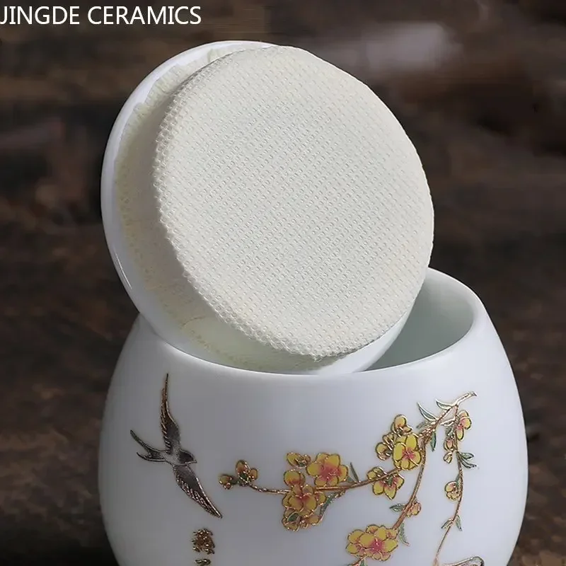 Chinese Ceramic Tea Caddy Multifunctional Storage Can Porcelain Sealed Jar Tea Set Accessories Kitchen Moisture Proof Container