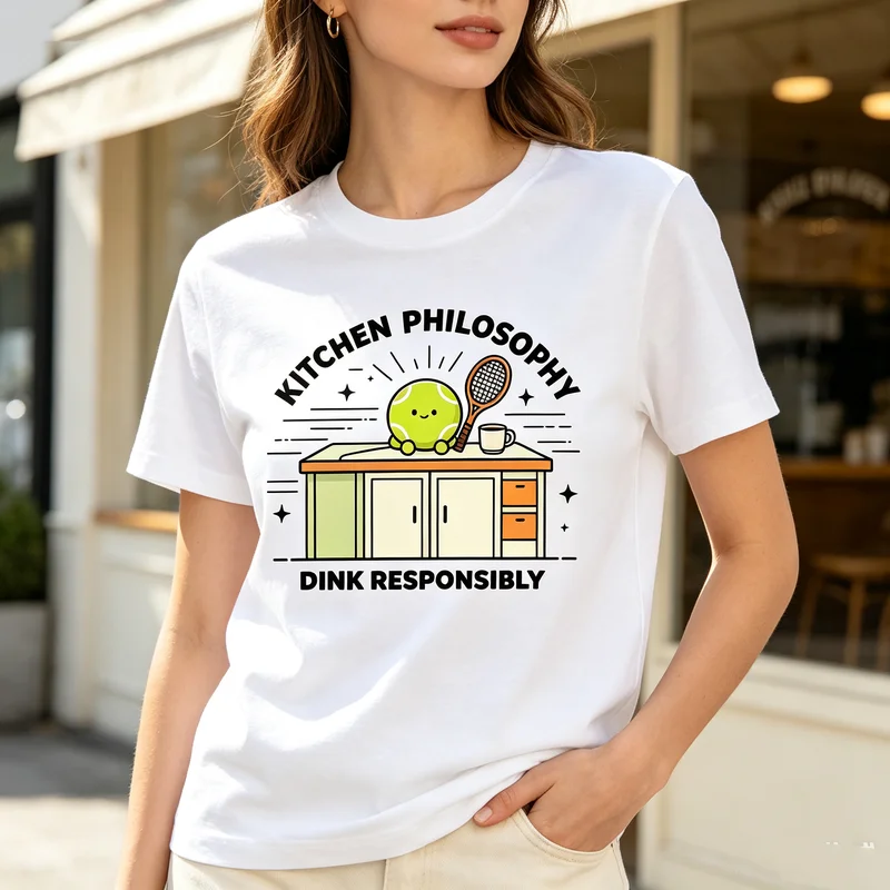 Pickleball T-Shirt Kitchen Philosophy Dink Responsibly Funny Vintage Retro Graphic Tee for Men Women Players Casual Streetwear