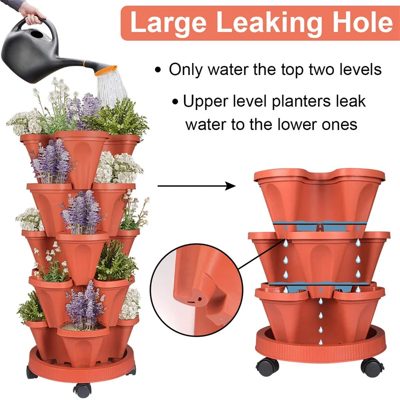 5 Tier Plastic Vertical Garden Planter Indoor Outdoor Gardening Pots Tower Garden Planters Stackable Planter