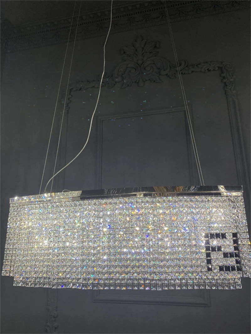 NEW Modern Crystal LED Chandeliers Lighting Luxury Rectangular Hanging Pendant Lamp Personality Dining Room Designer Suspension