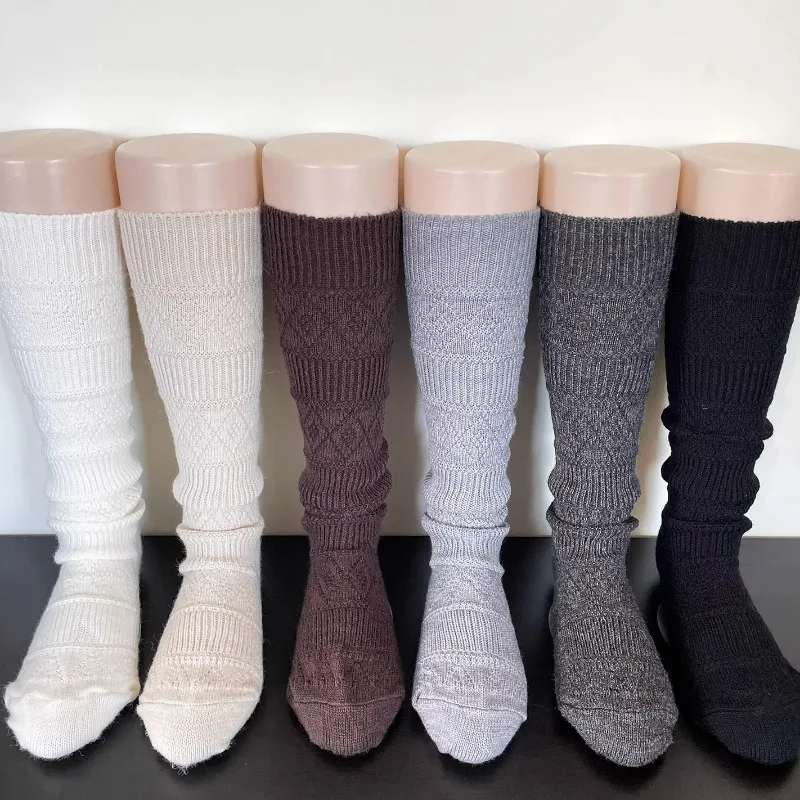

Осень-зима вязаные высокие носки с ромбовидной сеткой в студенческом стиле повседневные теплые шерстяные чулки до середины икры JK Academy женские кашемировые длинные носки