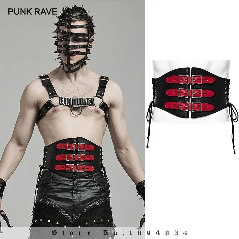 PUNK RAVE Men's Punk Personalized Loops Very Cool Fashion Corset Drawstring Design Accessories Belts for Men