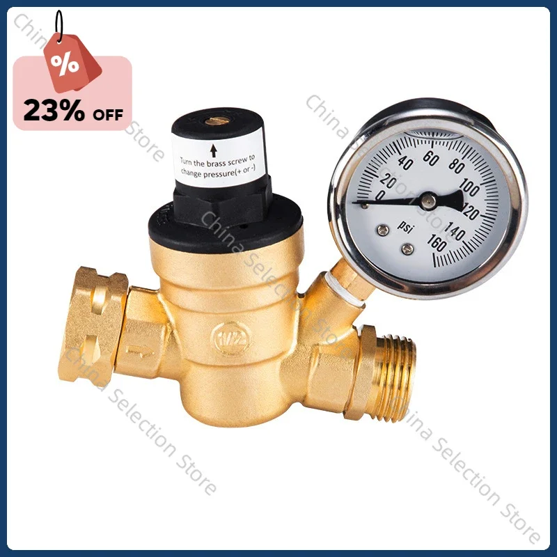 

Water Pressure Regulator Threaded RV Accessories Adjustable Lead-Free Brass Gauge Pressure Reducing Valve