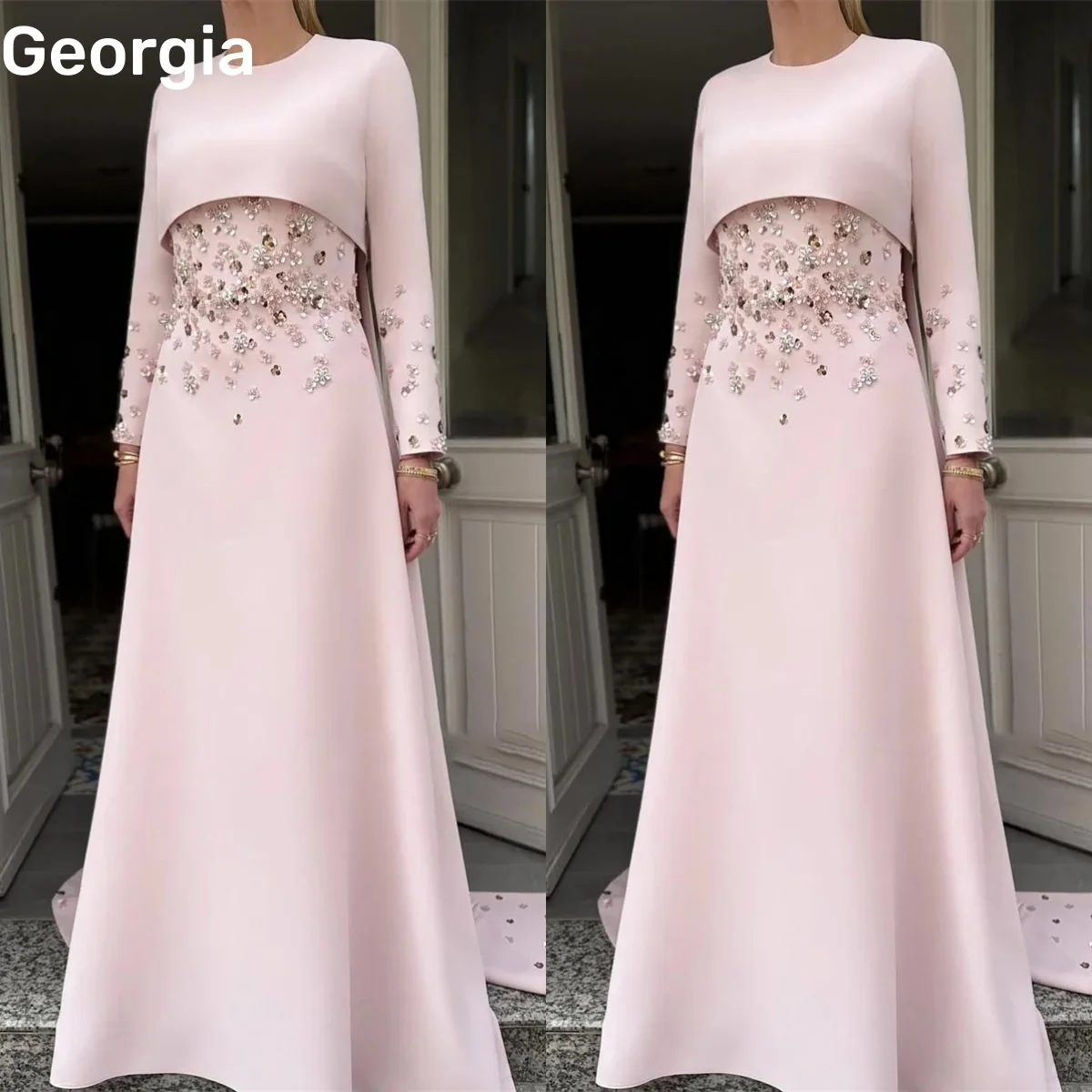 فساتين سهرة Pink Customize A-Line Scoop Neckline Beadings Elegant Party Dresses For Women Floor-Length Formal Occasion Dresses