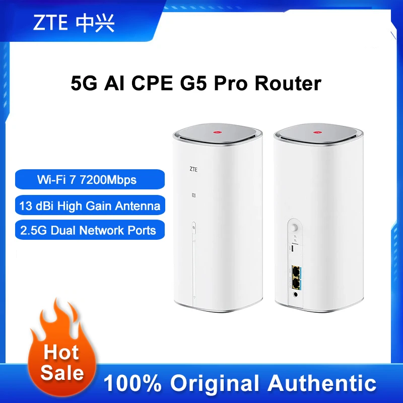 ZTE 5G AI CPE G5 Pro MC8512 Router Wi-Fi 7 7200Mbps 4.29Gbps Wireless Sim Card Modem Repeater With Dual 2.5G Ethernet Ports