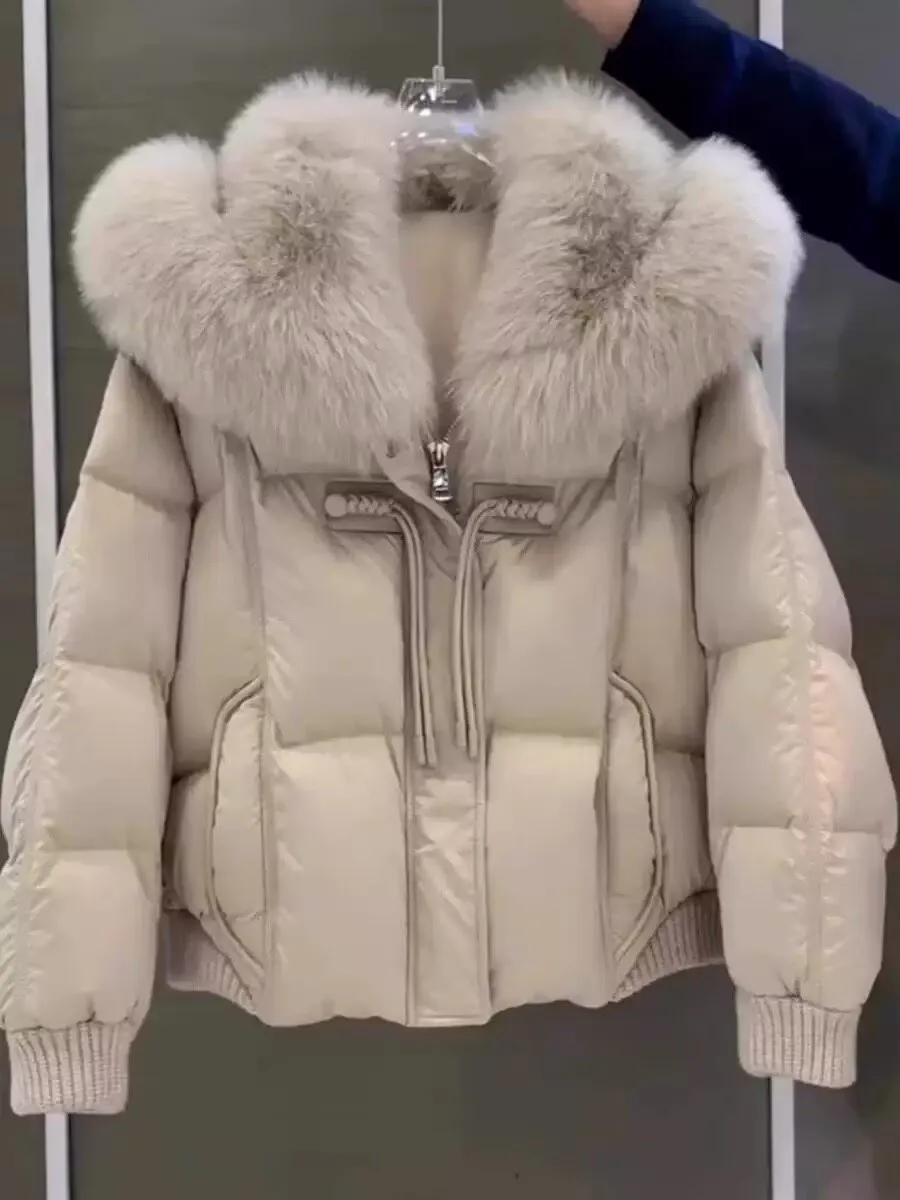 

Корейская ультра легкая теплая пуховая хлопковая куртка для женщин, новинка 2025 года, женская свободная укороченная куртка с пушистым воротником, зимняя парка с капюшоном, пальто