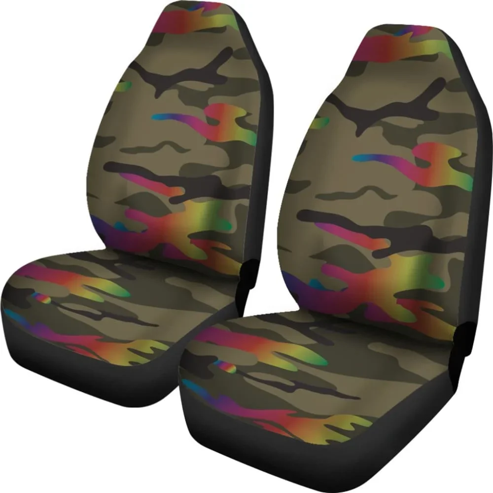 Rainbow Camo Car Seat Covers,Pack of 2 Universal Front Seat Protective Cover