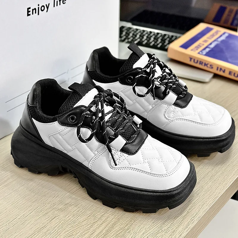 

High Quality Men Shoes Retro Casual Platform Leather Sports Shoes Trend Big Head Thick-soled Men Leather Shoes Zapatillas Hombre