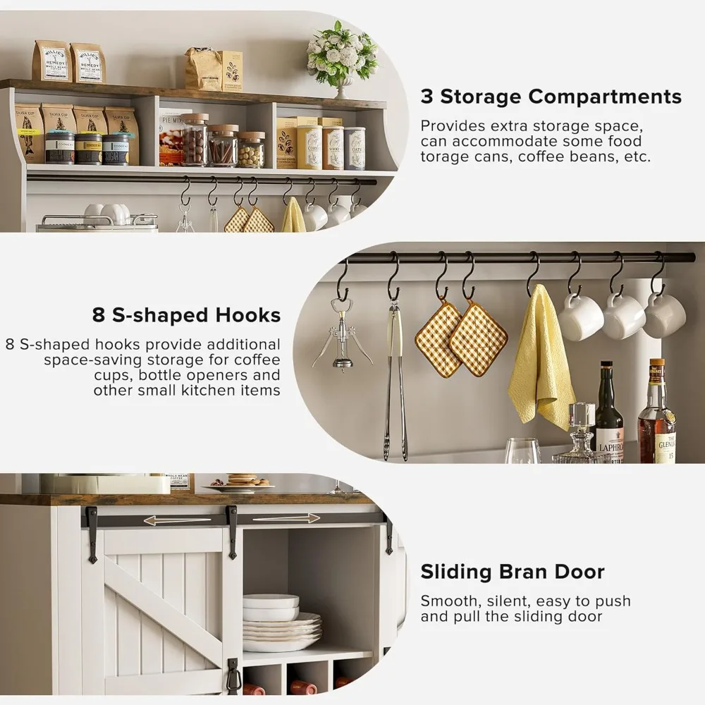 3-уровневый шкаф для хранения кофе-бара, высокий ящик для шведского стола с крючками и винными стеллажами