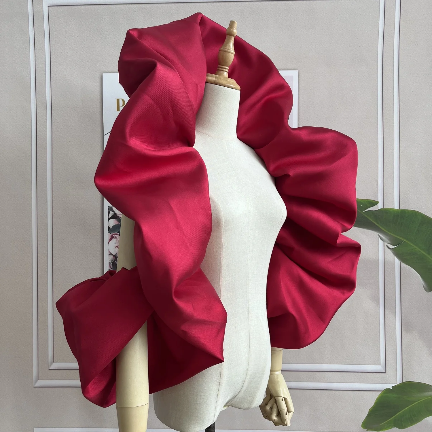 Rad Voluminous Satin Duchess Shoulders Cape New Fashion Puff Bolero Wrap With Sleeve Chic   DJ204 image 5