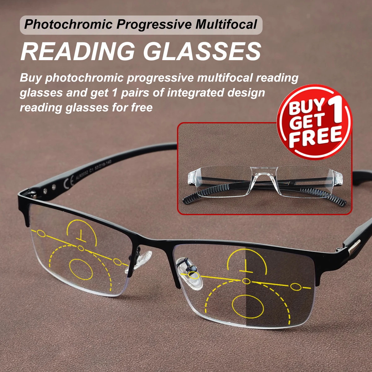 نظارات قراءة فوتوكروميك متعددة البؤر تقدمية، إطار مرن Tr، تأتي مع نظارات قراءة متكاملة مجانية، للجنسين. #3