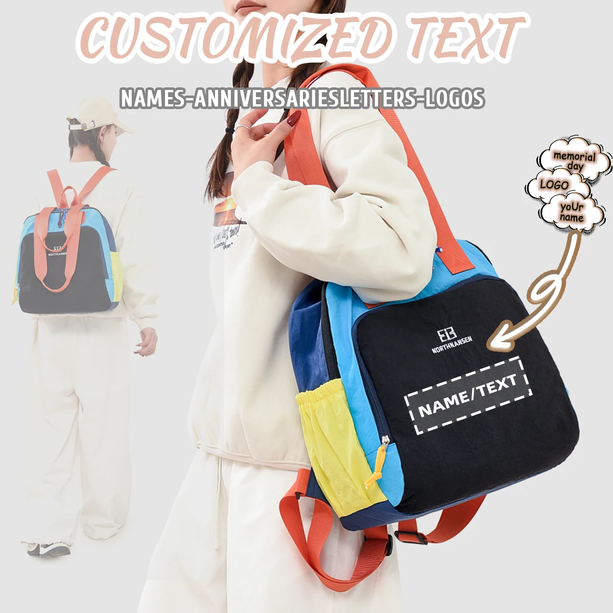

Logo Custom Crossbody Tote Bag, Color-Blocked Canvas, Men's 2026 New Original Backpack, Multifunctional Large Capacity Single Shoulder Women's Tote, Personalized DIY