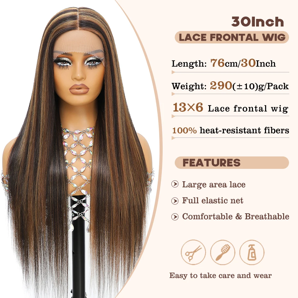 Parrucche frontali in pizzo rame dritto serico da 30 pollici 13x6 parrucche sintetiche super lunghe per le donne afro parrucca cosplay zenzero nero Ombre
