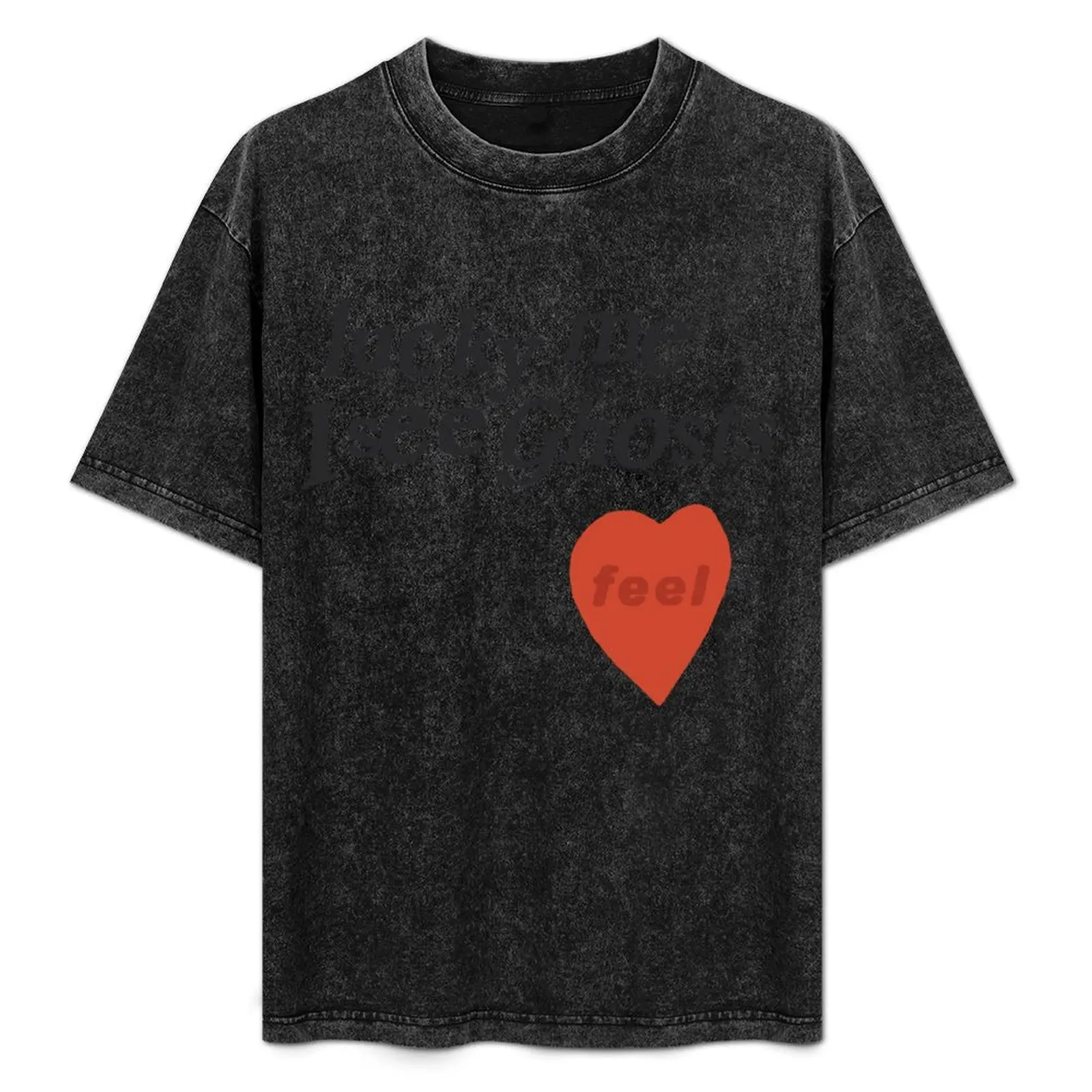 

lucky me I see Ghosts heart T-Shirt Plus Size Simple Casual Top
