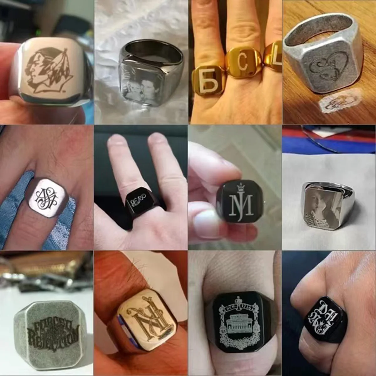 1 Stylish Exquisite Large Square Stainless Steel Ring Suitable Both Men Women Wear Gift Customized Signet Name Letter Pattern
